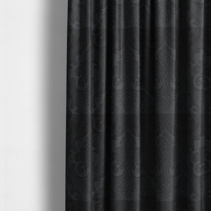 Agra Velveteen Embossed Damask Pattern Upholstery Curtains Fabric In Black Velvet CTR-2769 - Made To Measure Curtains