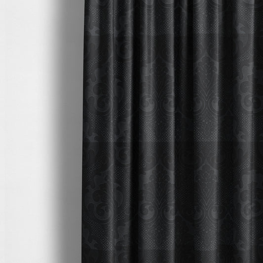 Agra Velveteen Embossed Damask Pattern Upholstery Curtains Fabric In Black Velvet CTR-2769 - Made To Measure Curtains