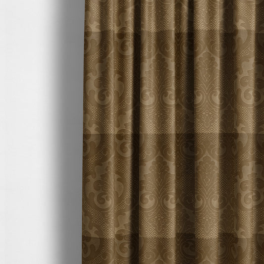 Agra Velveteen Embossed Damask Pattern Upholstery Curtains Fabric In Gold Velvet CTR-2770 - Made To Measure Curtains