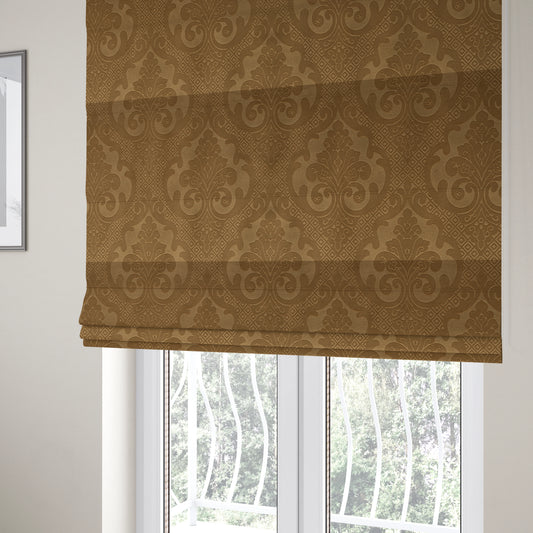 Agra Velveteen Embossed Damask Pattern Upholstery Curtains Fabric In Gold Velvet CTR-2770 - Roman Blinds