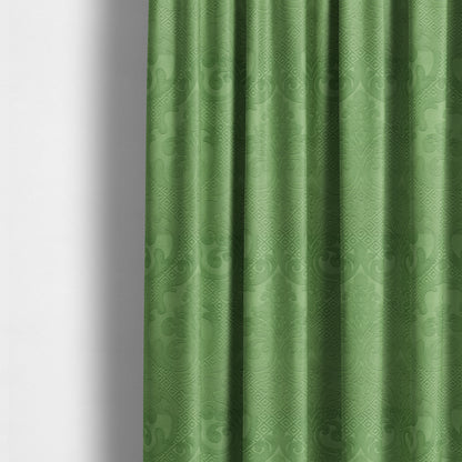 Agra Velveteen Embossed Damask Pattern Upholstery Curtains Fabric In Green Velvet CTR-2771 - Made To Measure Curtains