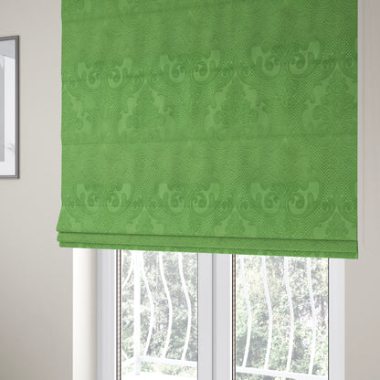 Agra Velveteen Embossed Damask Pattern Upholstery Curtains Fabric In Green Velvet CTR-2771 - Roman Blinds