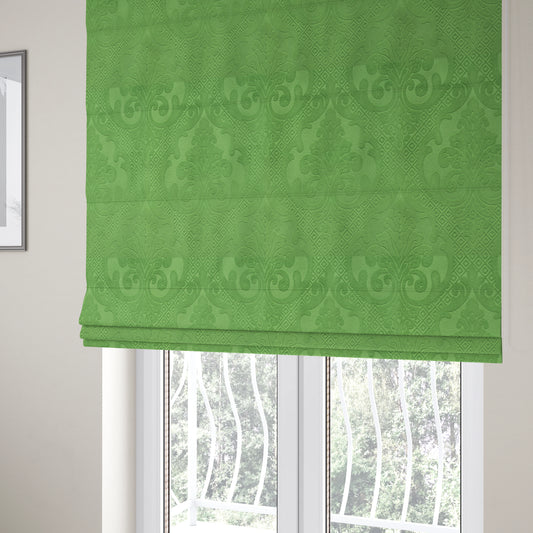 Agra Velveteen Embossed Damask Pattern Upholstery Curtains Fabric In Green Velvet CTR-2771 - Roman Blinds