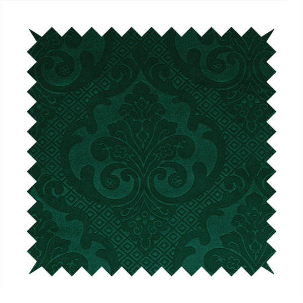 Agra Velveteen Embossed Damask Pattern Upholstery Curtains Fabric In Green Velvet CTR-2772