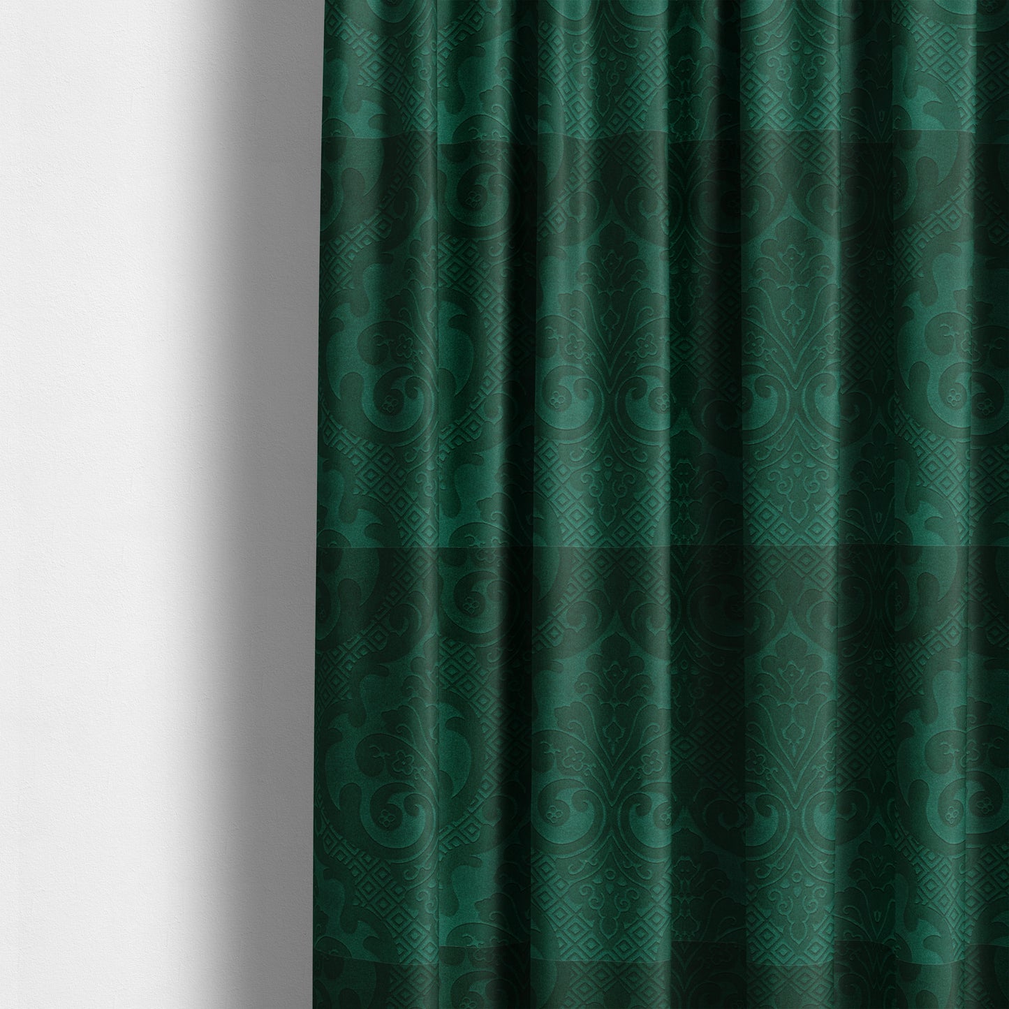 Agra Velveteen Embossed Damask Pattern Upholstery Curtains Fabric In Green Velvet CTR-2772 - Made To Measure Curtains