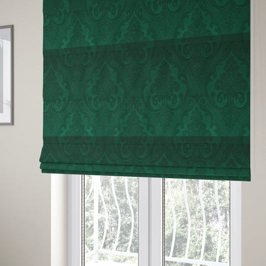 Agra Velveteen Embossed Damask Pattern Upholstery Curtains Fabric In Green Velvet CTR-2772 - Roman Blinds