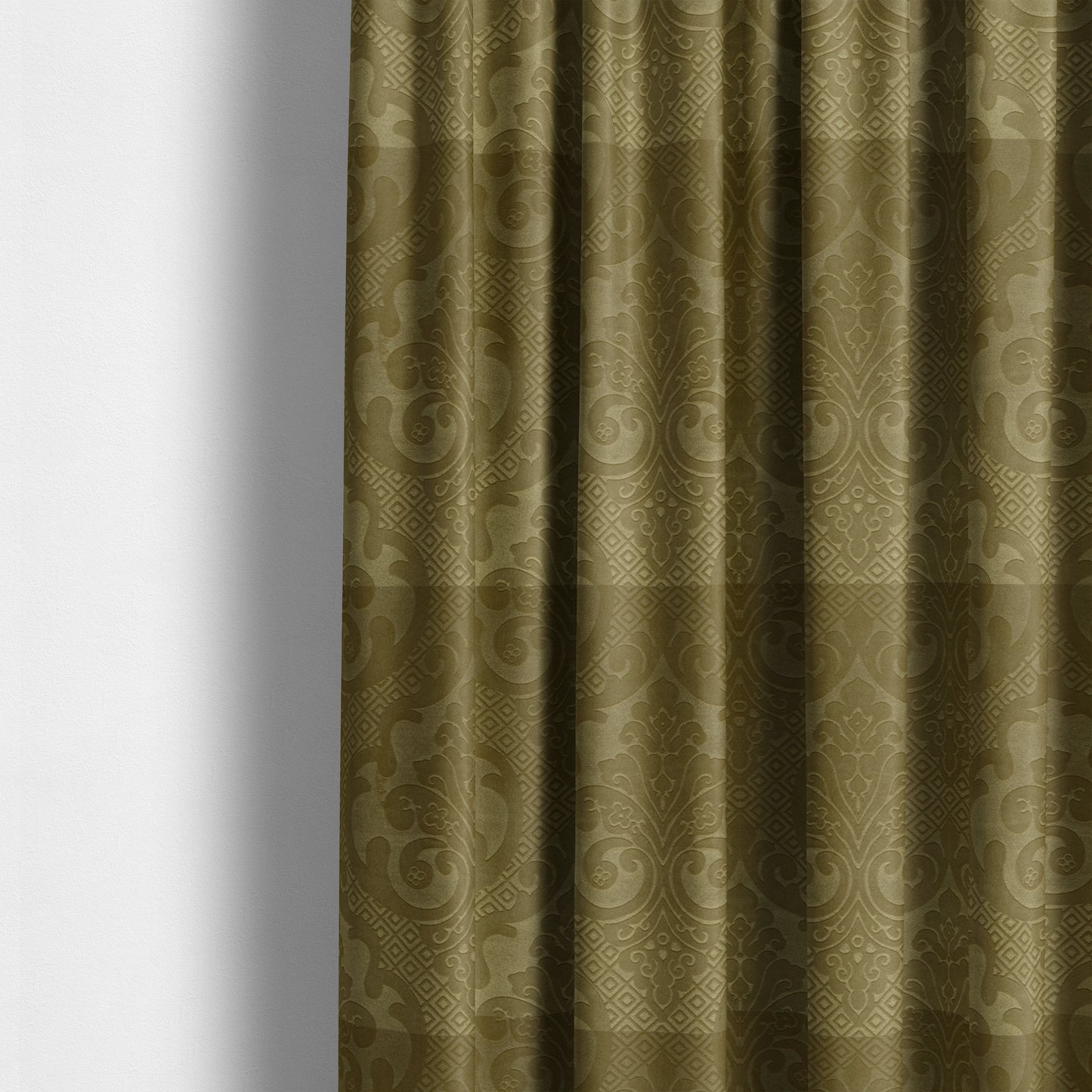 Agra Velveteen Embossed Damask Pattern Upholstery Curtains Fabric In Green Velvet CTR-2773 - Made To Measure Curtains