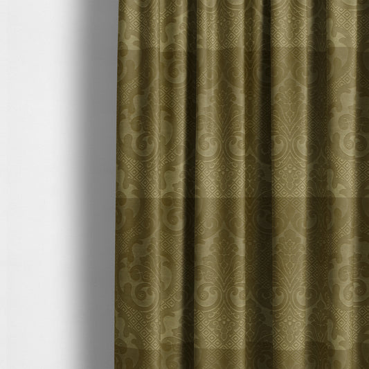 Agra Velveteen Embossed Damask Pattern Upholstery Curtains Fabric In Green Velvet CTR-2773 - Made To Measure Curtains