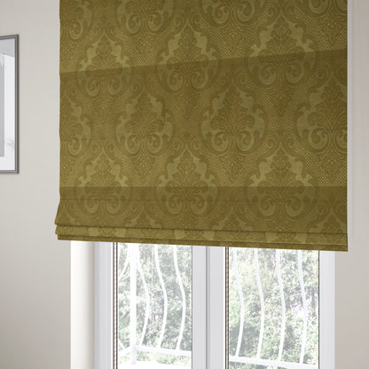 Agra Velveteen Embossed Damask Pattern Upholstery Curtains Fabric In Green Velvet CTR-2773 - Roman Blinds