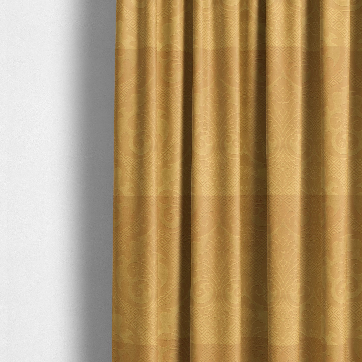 Agra Velveteen Embossed Damask Pattern Upholstery Curtains Fabric In Orange Velvet CTR-2774 - Made To Measure Curtains