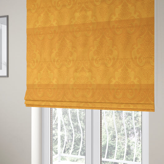 Agra Velveteen Embossed Damask Pattern Upholstery Curtains Fabric In Orange Velvet CTR-2774 - Roman Blinds