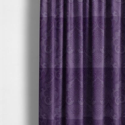 Agra Velveteen Embossed Damask Pattern Upholstery Curtains Fabric In Purple Velvet CTR-2775 - Made To Measure Curtains