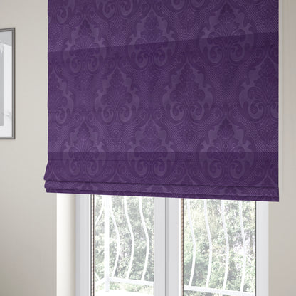 Agra Velveteen Embossed Damask Pattern Upholstery Curtains Fabric In Purple Velvet CTR-2775 - Roman Blinds