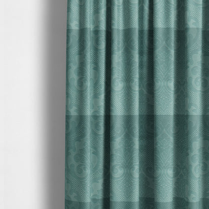 Agra Velveteen Embossed Damask Pattern Upholstery Curtains Fabric In Blue Velvet CTR-2776 - Made To Measure Curtains