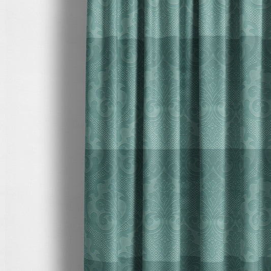 Agra Velveteen Embossed Damask Pattern Upholstery Curtains Fabric In Blue Velvet CTR-2776 - Made To Measure Curtains