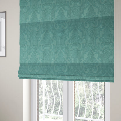 Agra Velveteen Embossed Damask Pattern Upholstery Curtains Fabric In Blue Velvet CTR-2776 - Roman Blinds