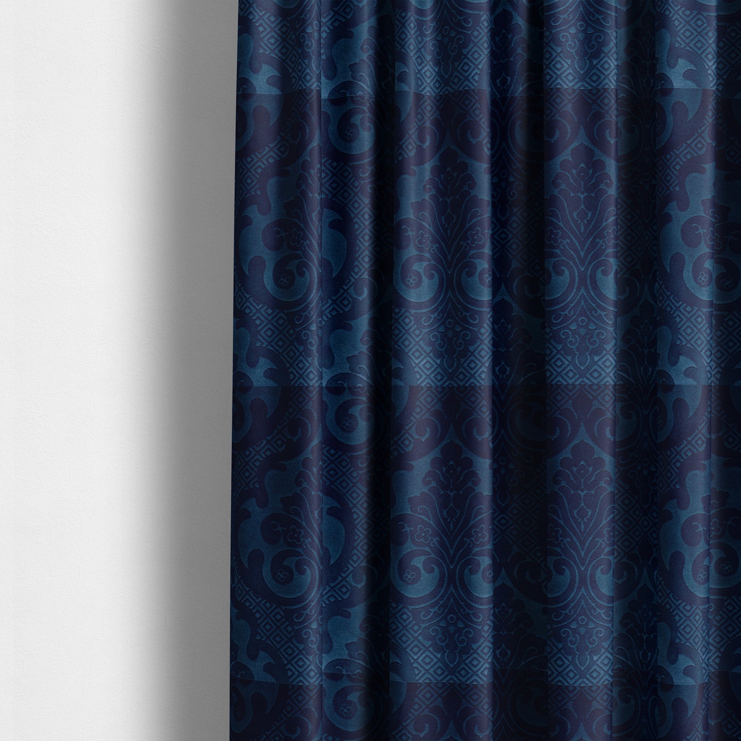 Agra Velveteen Embossed Damask Pattern Upholstery Curtains Fabric In Navy Blue Velvet CTR-2779 - Made To Measure Curtains