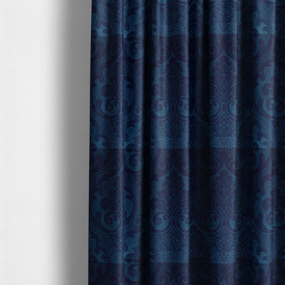 Agra Velveteen Embossed Damask Pattern Upholstery Curtains Fabric In Navy Blue Velvet CTR-2779 - Made To Measure Curtains