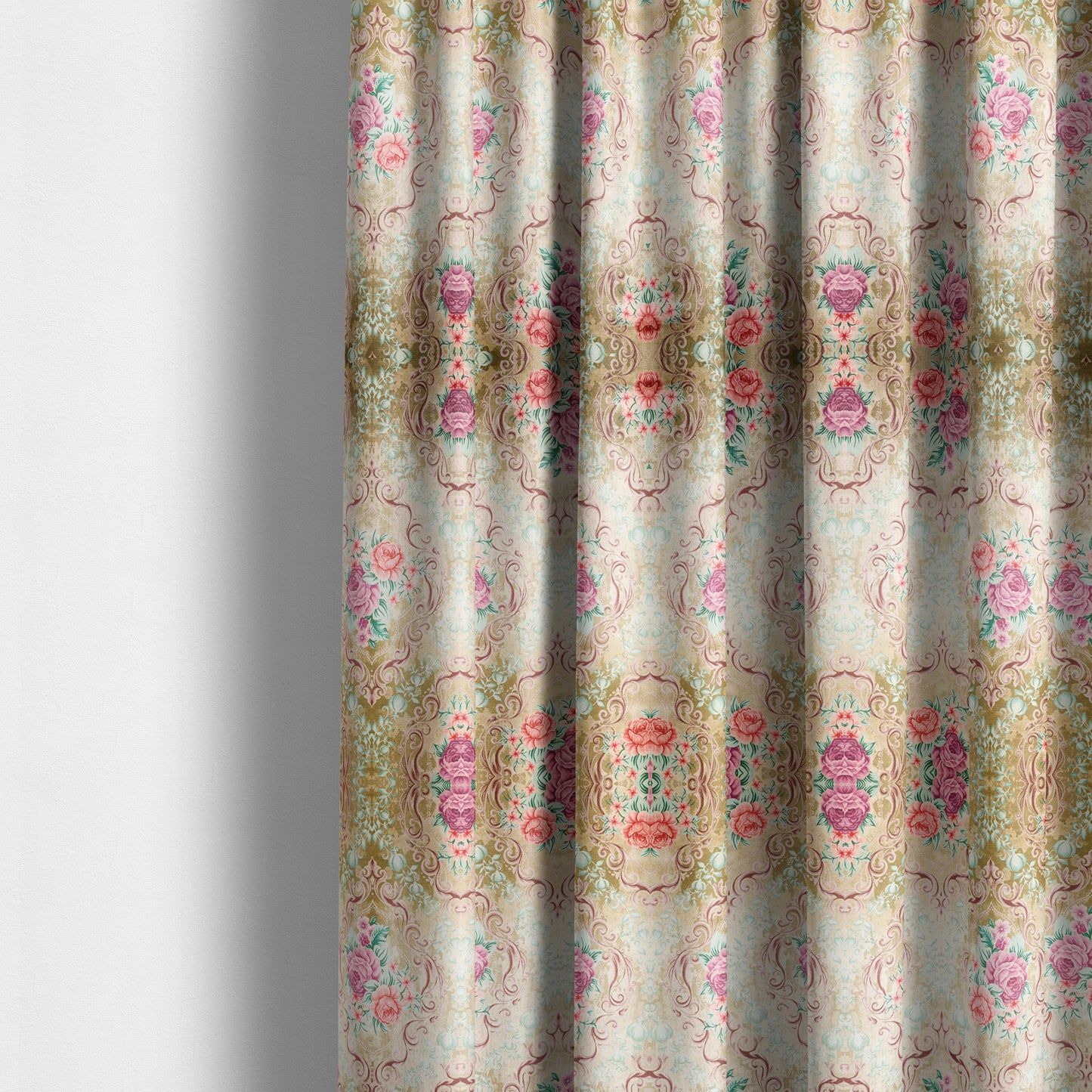 Delight Shiny Floral Printed Pattern Velvet Fabric In Gold Colour Upholstery Fabric CTR-278 - Made To Measure Curtains