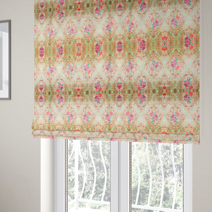 Delight Shiny Floral Printed Pattern Velvet Fabric In Gold Colour Upholstery Fabric CTR-278 - Roman Blinds