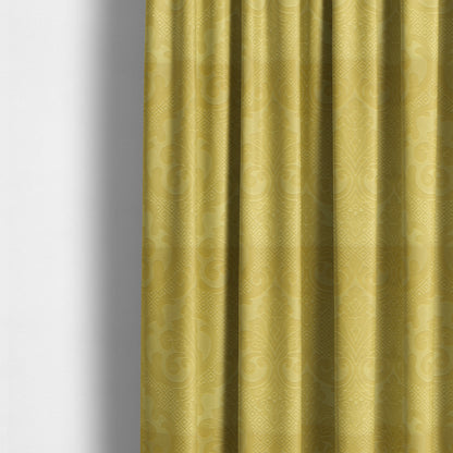 Agra Velveteen Embossed Damask Pattern Upholstery Curtains Fabric In Yellow Velvet CTR-2780 - Made To Measure Curtains