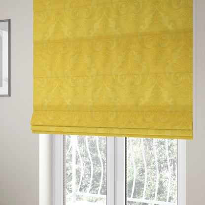 Agra Velveteen Embossed Damask Pattern Upholstery Curtains Fabric In Yellow Velvet CTR-2780 - Roman Blinds