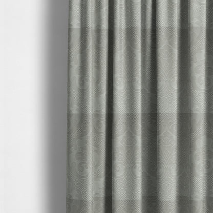 Agra Velveteen Embossed Damask Pattern Upholstery Curtains Fabric In Silver Grey Velvet CTR-2782 - Made To Measure Curtains