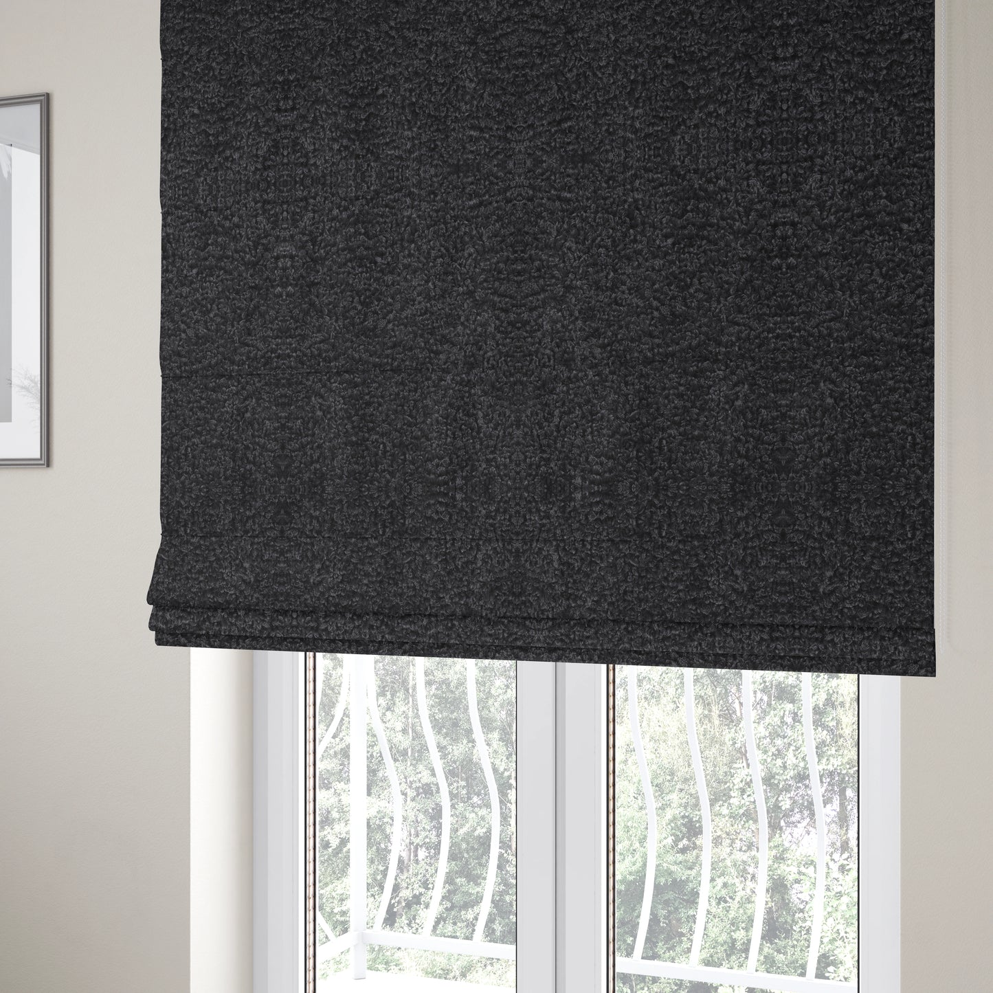 Willow Boucle Material Black Colour Upholstery Fabric CTR-2792 - Roman Blinds