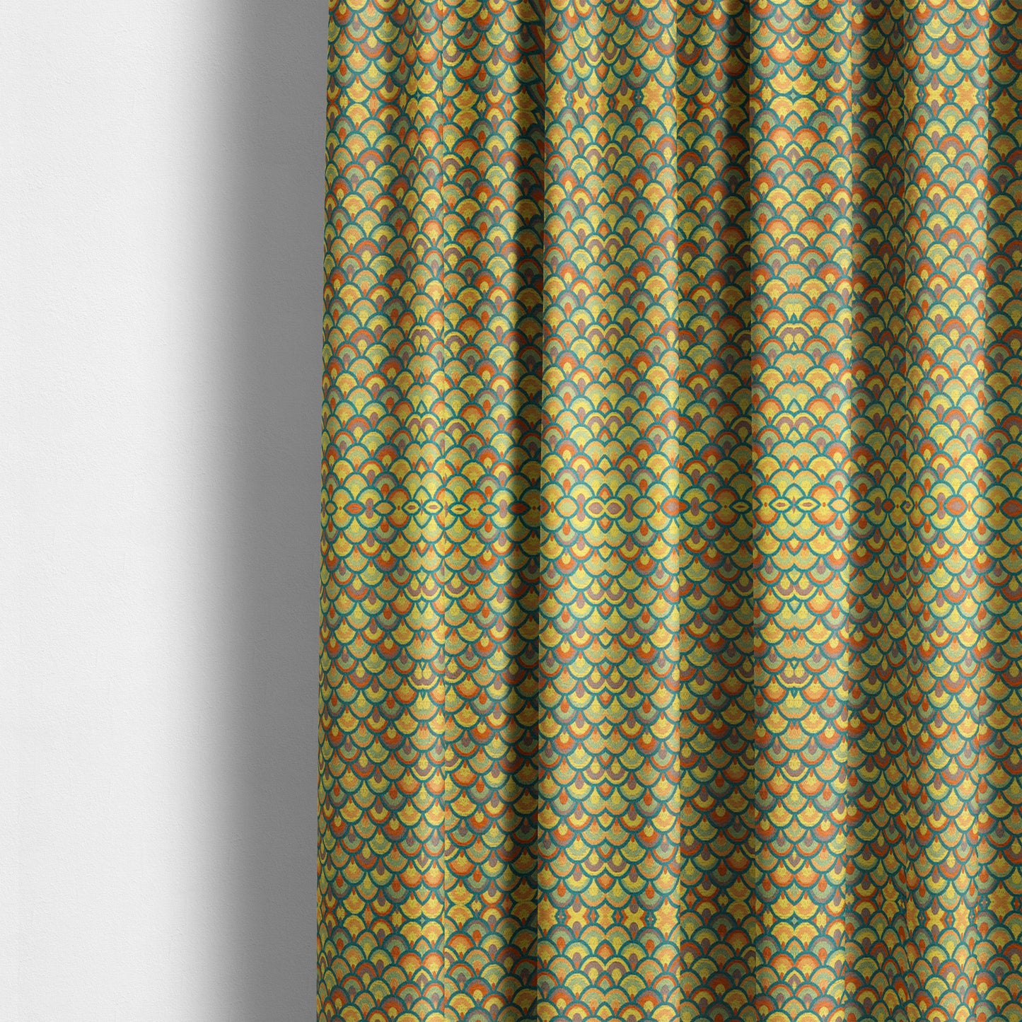 Peacock Pattern Collection In Smooth Finish Chenille Fabric In Yellow Teal Colour Upholstery Fabric CTR-282 - Made To Measure Curtains