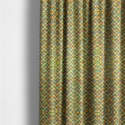 Peacock Pattern Collection In Smooth Finish Chenille Fabric In Yellow Teal Colour Upholstery Fabric CTR-282 - Made To Measure Curtains