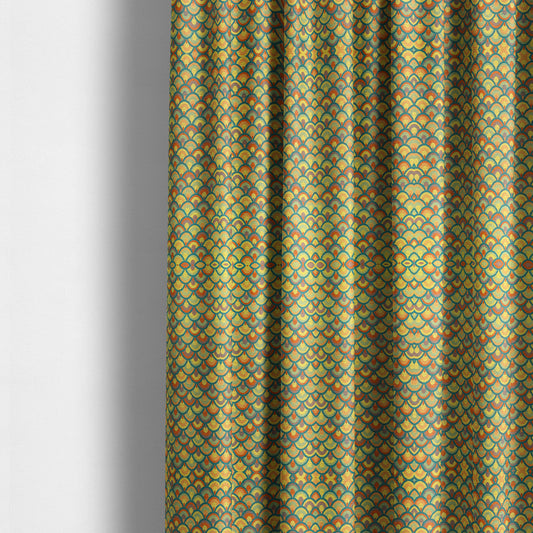 Peacock Pattern Collection In Smooth Finish Chenille Fabric In Yellow Teal Colour Upholstery Fabric CTR-282 - Made To Measure Curtains