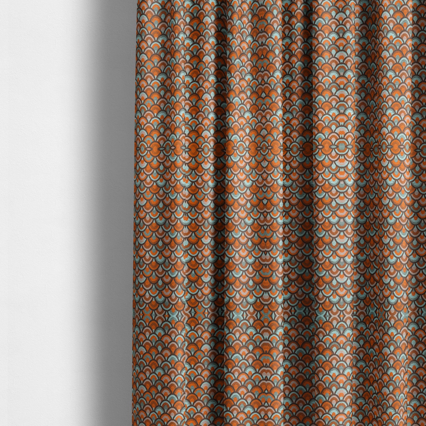 Peacock Pattern Collection In Smooth Finish Chenille Fabric In Blue Orange Colour Upholstery Fabric CTR-283 - Made To Measure Curtains