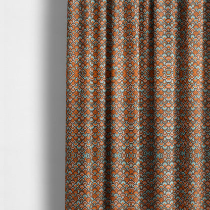 Peacock Pattern Collection In Smooth Finish Chenille Fabric In Blue Orange Colour Upholstery Fabric CTR-283 - Made To Measure Curtains