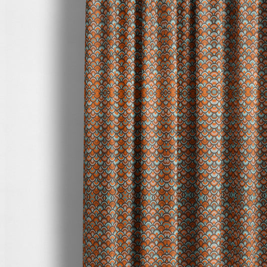 Peacock Pattern Collection In Smooth Finish Chenille Fabric In Blue Orange Colour Upholstery Fabric CTR-283 - Made To Measure Curtains