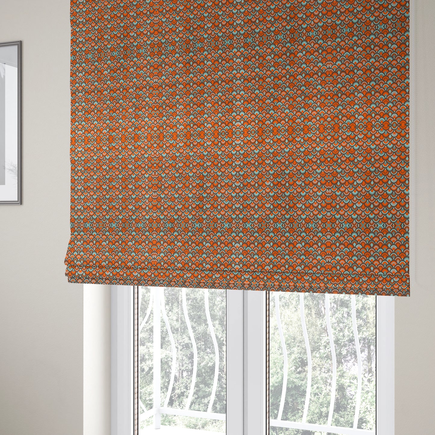 Peacock Pattern Collection In Smooth Finish Chenille Fabric In Blue Orange Colour Upholstery Fabric CTR-283 - Roman Blinds