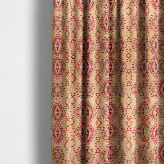 Opera Kilim Aztec Pattern Collection In Soft Chenille Beige Colour Upholstery Fabric CTR-285 - Made To Measure Curtains