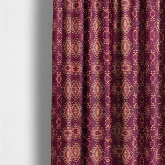 Opera Kilim Aztec Pattern Collection In Soft Chenille Purple Colour Upholstery Fabric CTR-286 - Made To Measure Curtains