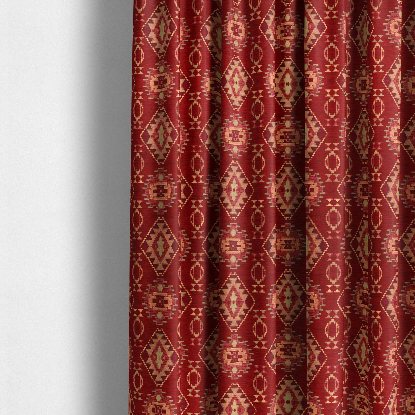 Opera Kilim Aztec Pattern Collection In Soft Chenille Red Colour Upholstery Fabric CTR-287 - Made To Measure Curtains