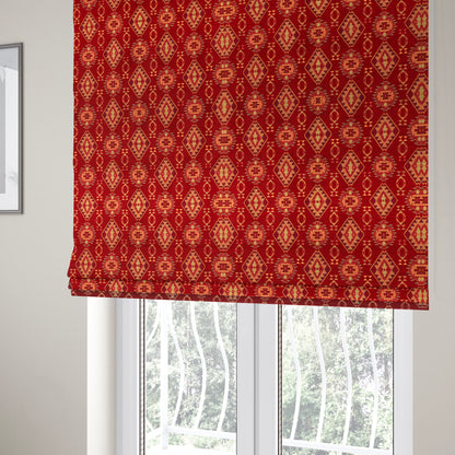 Opera Kilim Aztec Pattern Collection In Soft Chenille Red Colour Upholstery Fabric CTR-287 - Roman Blinds