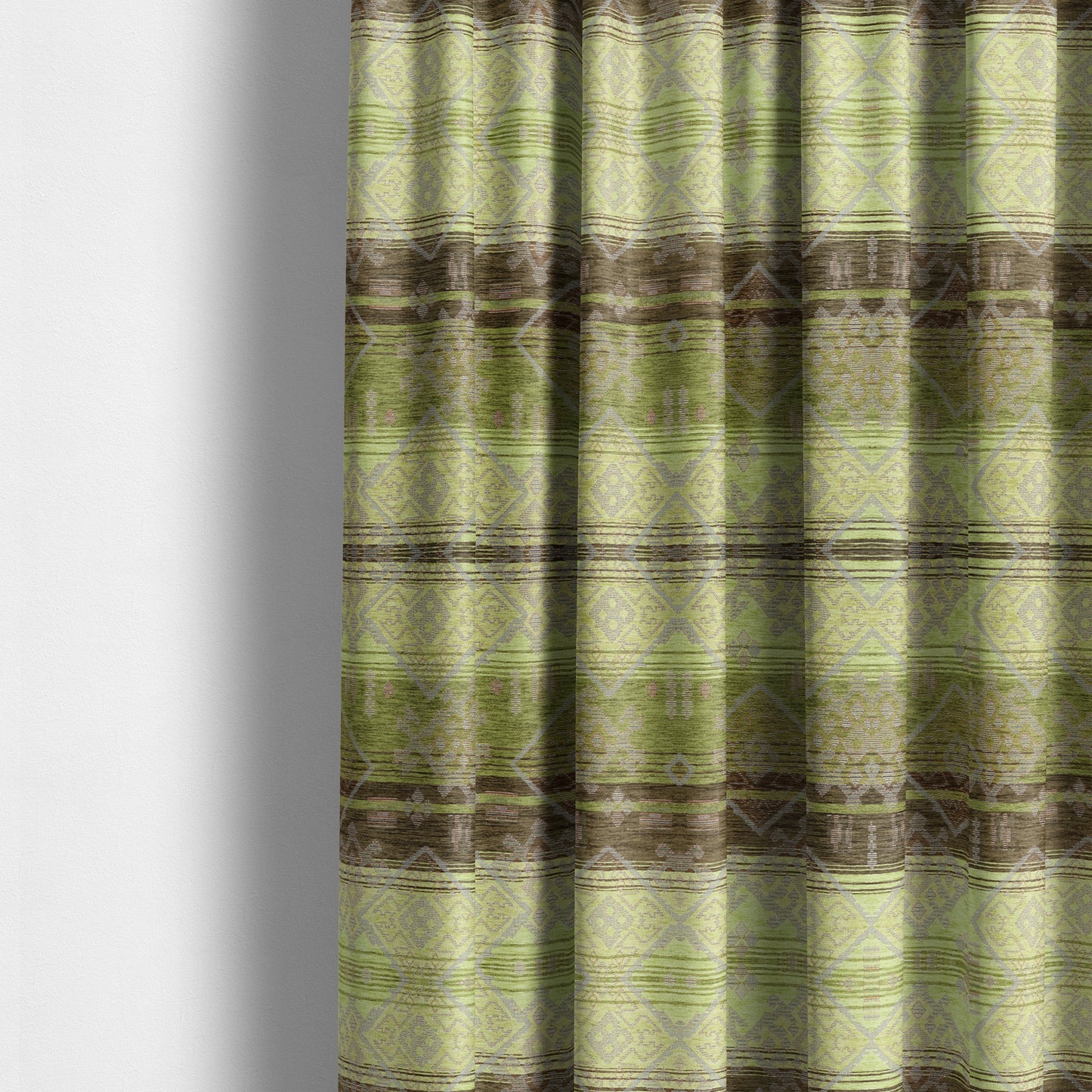 Bengal Kilim Aztec Pattern Collection In Soft Chenille Green Brown Colour Upholstery Fabric CTR-288 - Made To Measure Curtains