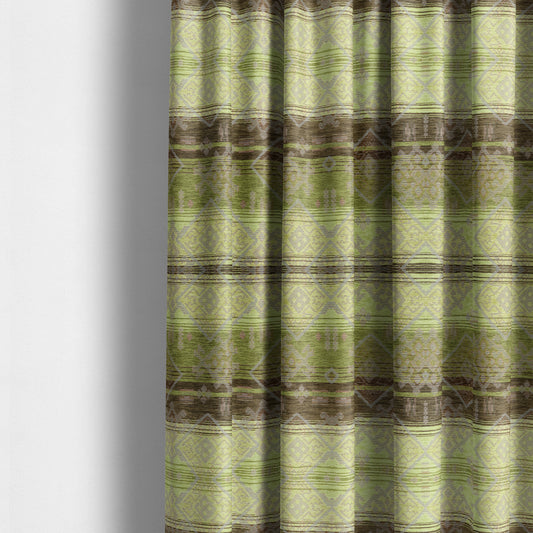 Bengal Kilim Aztec Pattern Collection In Soft Chenille Green Brown Colour Upholstery Fabric CTR-288 - Made To Measure Curtains