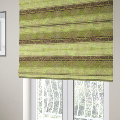 Bengal Kilim Aztec Pattern Collection In Soft Chenille Green Brown Colour Upholstery Fabric CTR-288 - Roman Blinds