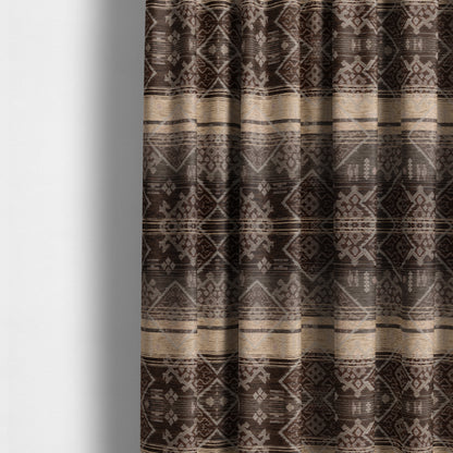 Bengal Kilim Aztec Pattern Collection In Soft Chenille Brown Beige Colour Upholstery Fabric CTR-289 - Made To Measure Curtains