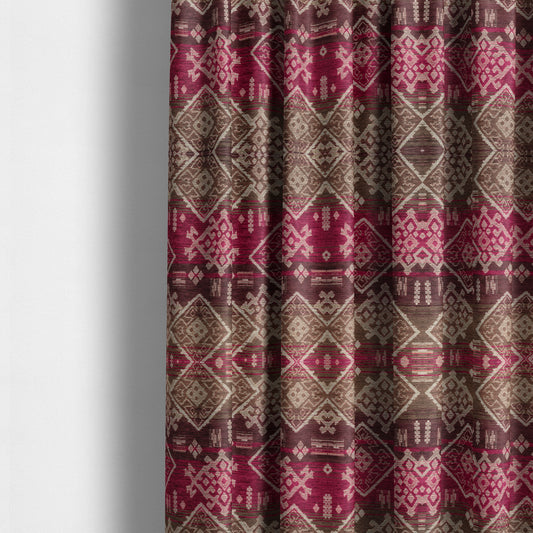 Bengal Kilim Aztec Pattern Collection In Soft Chenille Pink Purple Colour Upholstery Fabric CTR-291 - Made To Measure Curtains