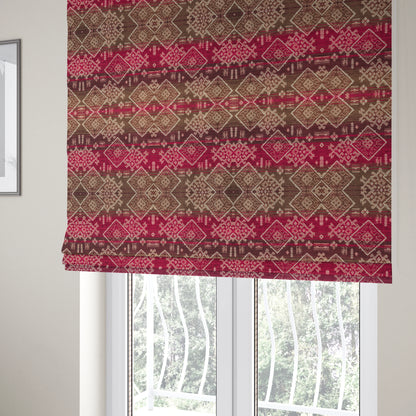 Bengal Kilim Aztec Pattern Collection In Soft Chenille Pink Purple Colour Upholstery Fabric CTR-291 - Roman Blinds