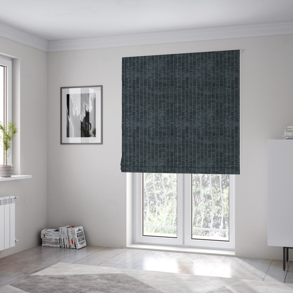 Kendal Soft Plain Chenille Stripe In Charcoal Grey Colour Upholstery Fabric CTR-2916 - Roman Blinds