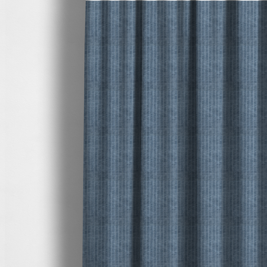Kendal Soft Plain Chenille Stripe In Blue Colour Upholstery Fabric CTR-2918 - Made To Measure Curtains
