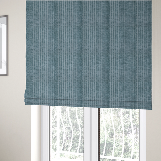 Kendal Soft Plain Chenille Stripe In Teal Colour Upholstery Fabric CTR-2919 - Roman Blinds