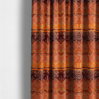 Bengal Kilim Aztec Pattern Collection In Soft Chenille Orange Burgundy Colour Upholstery Fabric CTR-292 - Made To Measure Curtains