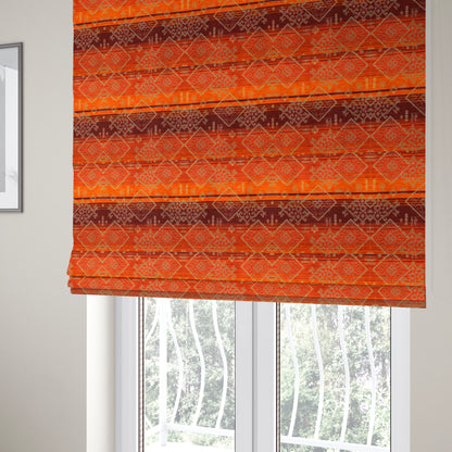 Bengal Kilim Aztec Pattern Collection In Soft Chenille Orange Burgundy Colour Upholstery Fabric CTR-292 - Roman Blinds